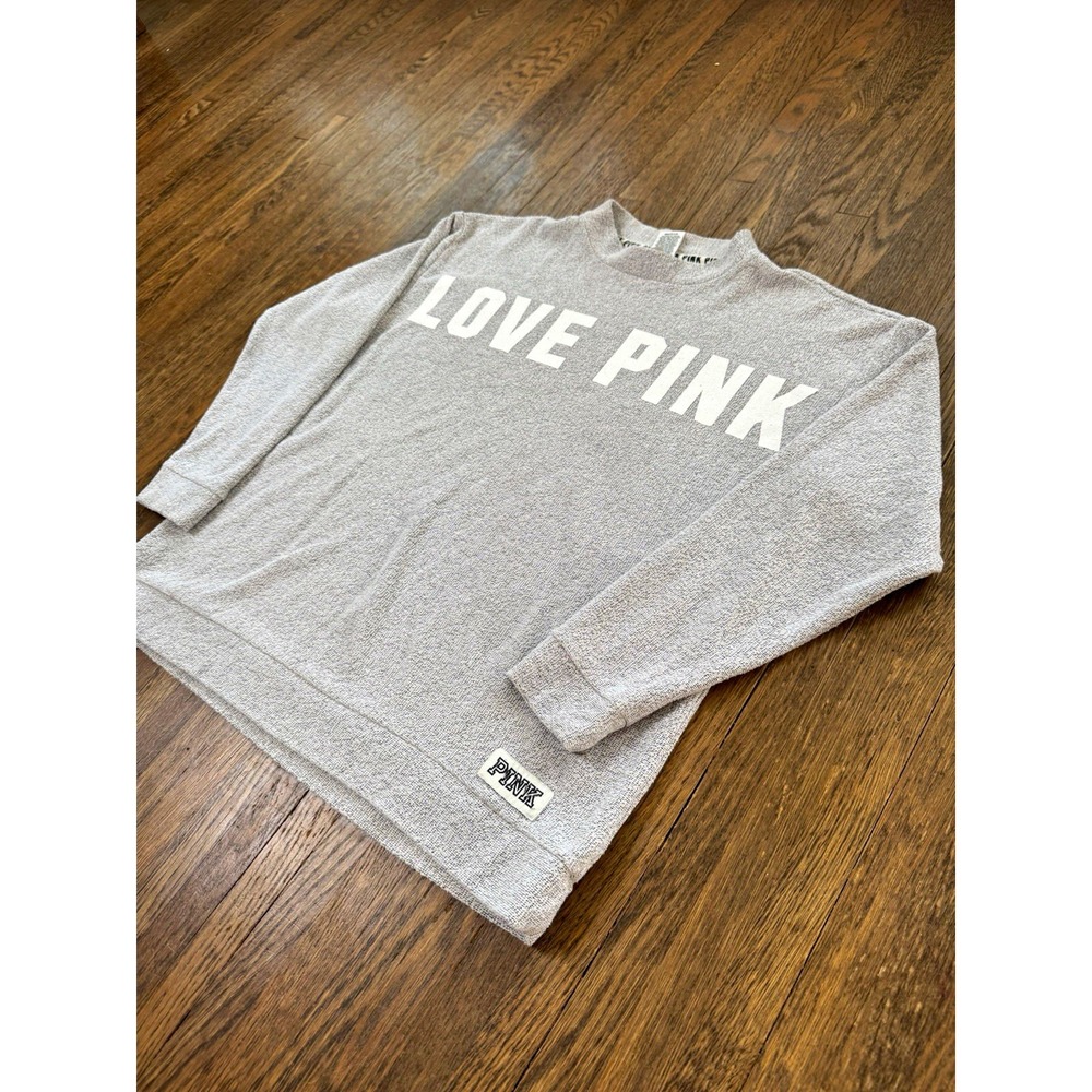 PINK Victoria's Secret Love Pink Mock Neck Pullover Size L Gray Oversized